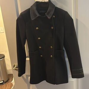 Zara Double breasted navy wool pea coat with military influence NWOT